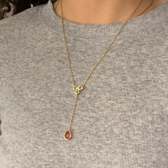 REAL SIMPLE STYLE TALIA NWT YELLOW GOLD-PLATED & PINK/CLEAR CRYSTALS NECKLACE - Picture 1 of 3